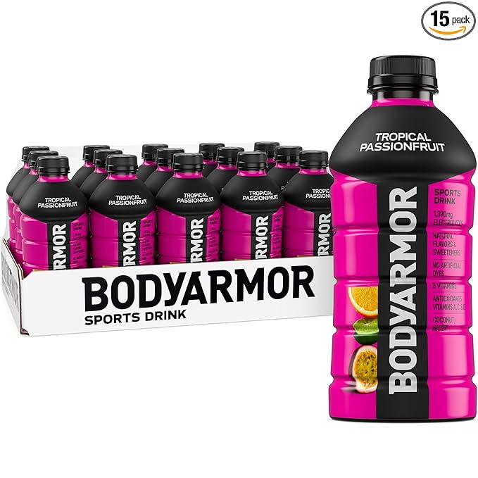 BODYARMOR Sports Drink, Tropical Passionfruit, Electrolyte Drink Hydration, 28 Fl Oz Bottles (15 Pack), Flavored Coconut Water with B Vitamins & Antioxidants