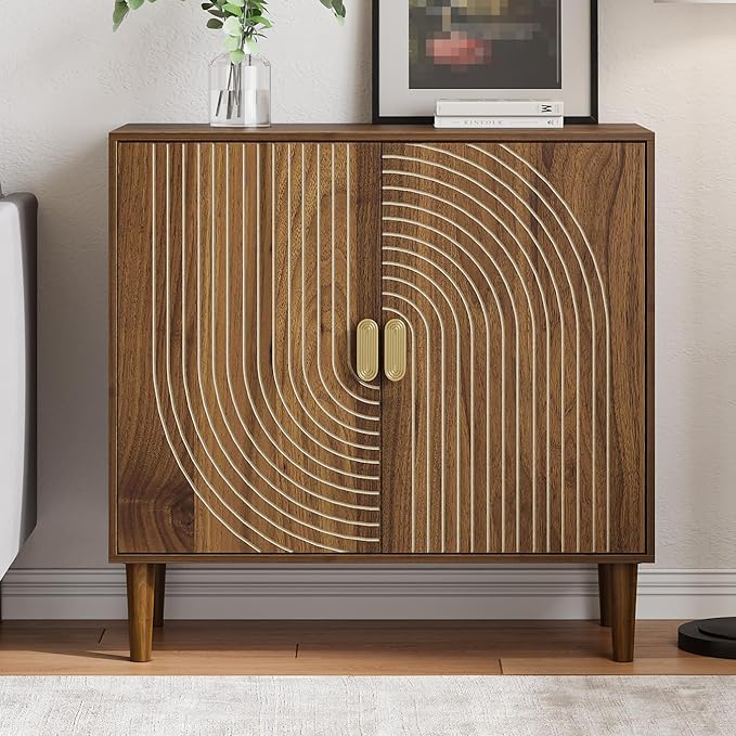 Sideboard Buffet Cabinet with Storage,Sideboard Buffet with Doors and Adjustable Shelf,Wooden Storage Cabinet, 31.3”W x 15.0”D x 30.6”H (Walnut)