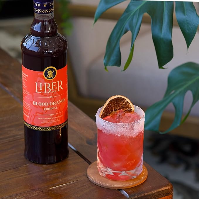 Liber & Co. Blood Orange Cordial - Craft Cocktail Mixer Made with California Moro Blood Oranges & Cold-Pressed Essential Oil - Perfect for Margaritas, Spritzes & Mocktails - Makes 50 Drinks (25.4 oz)