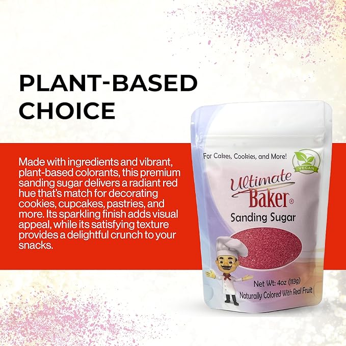 Ultimate Baker - Sanding Sugar, Red - Vibrant, Naturally Colored Baking & Decorating Sugar, Perfect for Sprinkling on Cakes, Desserts & Confections, Medium Crystal - 4oz