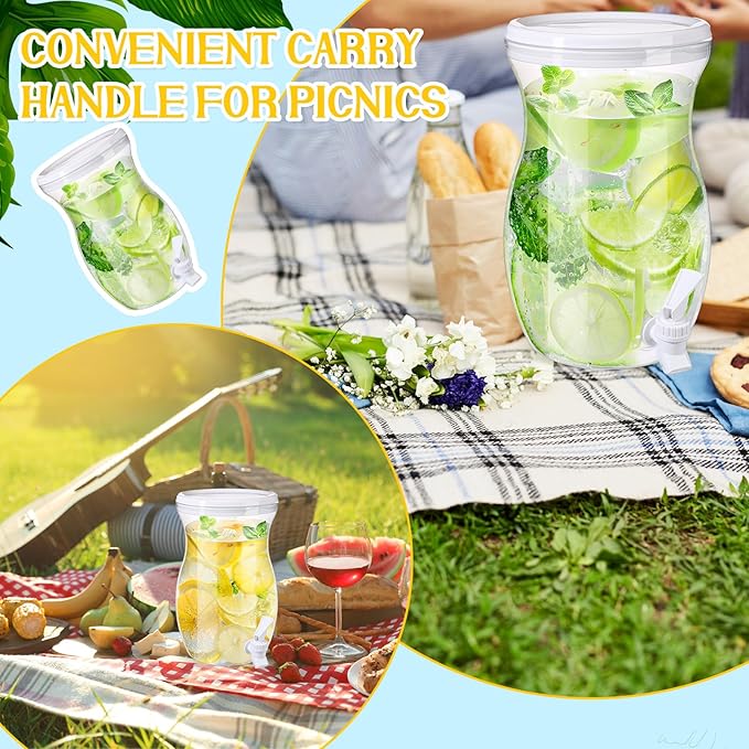 Havawish 2 Pcs 1 Gallon Plastic Beverage Dispenser with Spigot Clear Summer Kitchen Fridge Drink Dispenser for Parties Lemonade Juice Tea Beer Cold Water(White,Gourd)
