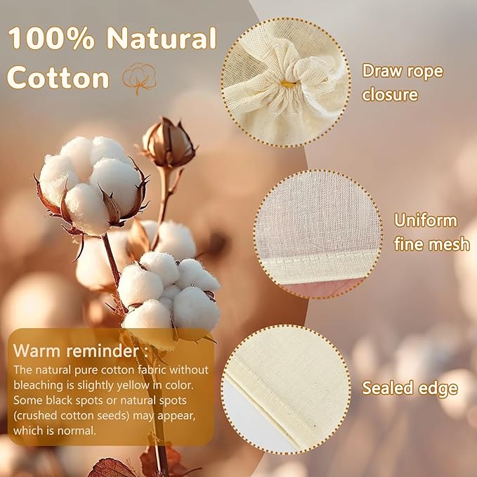 20Pcs Cotton Cooking Spice Bags, 4.25in×3.15in, Soak-Resistant & Boil-Resistant, Strainer Cooking Soups as Spice Bags, Reusable Tea Bags