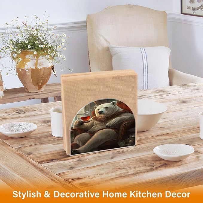 Polar Bear Coffee Napkin Holder Table Kitchen Napkin Dispenser for Restaurant Home Decor Bar 4.1x4.9x1.97 in