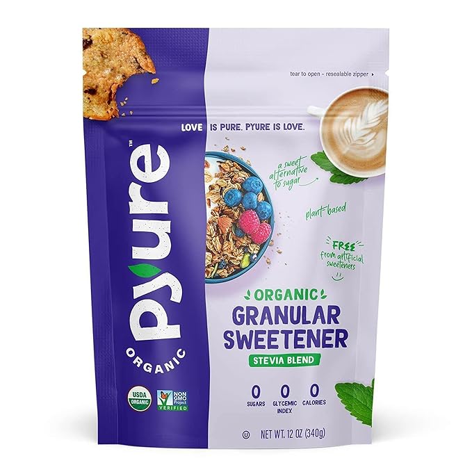 Pyure Organic Stevia Blend | Granulated Sugar Substitute with Zero Calories & Carbs | Keto, Diabetic & Vegan Friendly | Sugary Taste Alternative | USDA Organic, Non-GMO | Good For Baking | 12oz