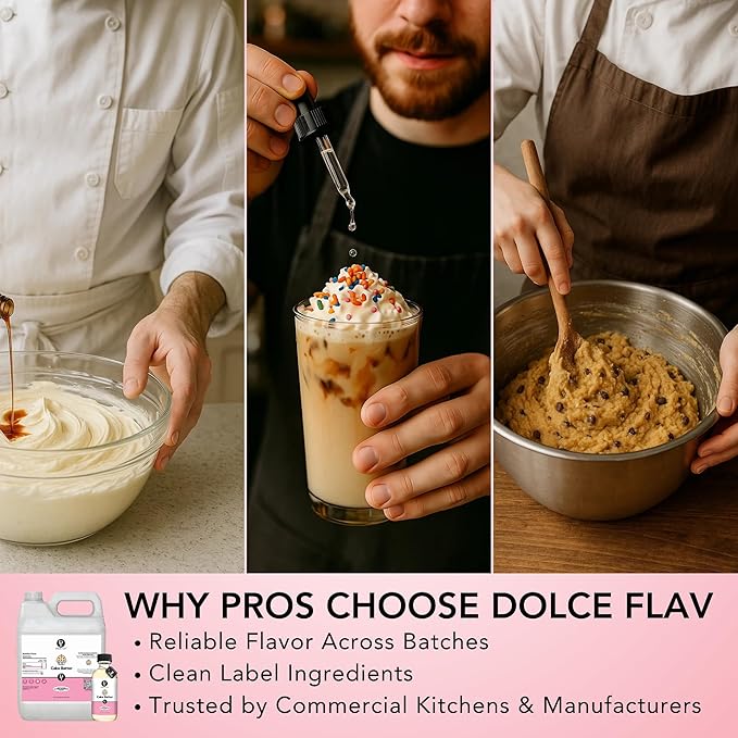 Dolce Flav Cake Batter Flavoring – 32 Ounce Water-Soluble Kosher, Sugar-Free, Concentrated Birthday Cake Flavor for Frosting, Cupcakes & Ice Cream