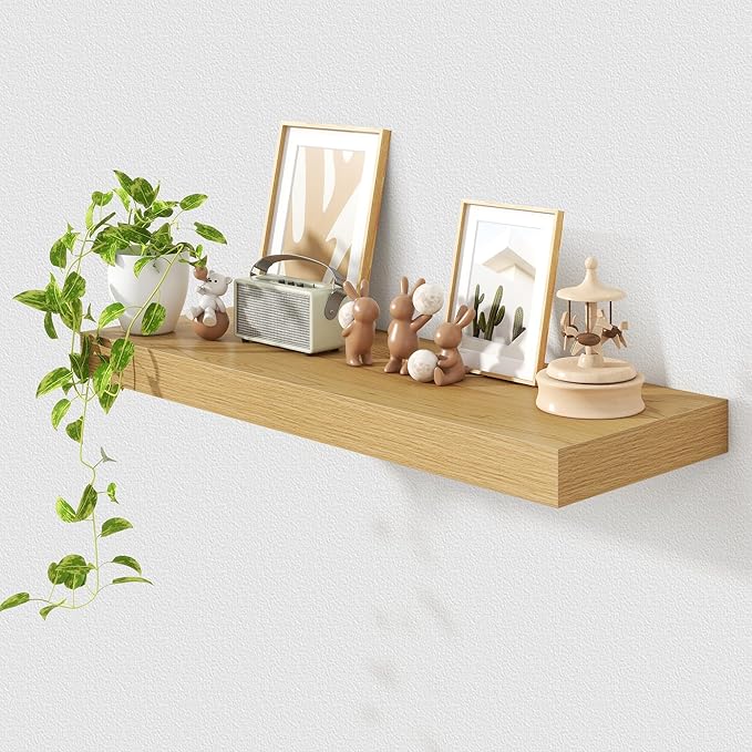 12 Inch Deep Floating Shelves | 36 Inch Oak Floating Shelves | 36" W x 12" D Rustic Wood Shelves for Wall | Deep Oak Shelves for Living Room Bathroom Laundry Room Kitchen