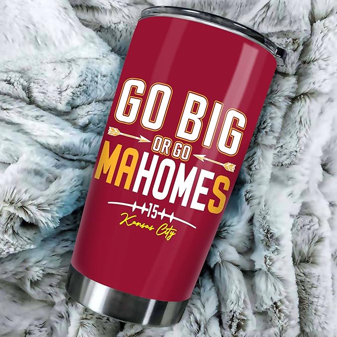Patrick Mahomes II Tumbler - Go Big Or Go Mahomes - Coffee Tea Mug Insulated Tumbler With Lid - Birthday, Christmas, Thanksgiving Day Gifts For Football Fans - 20 Oz| Stainless Steel Mug