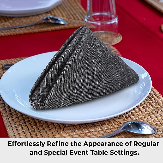 Urban Villa Cloth Napkins Set of 12 20x20 Inches 100% Cotton Napkins Cloth Washable Durable Reusable Absorbent Table Dinner Napkins Cloth for Hotel Lunch Restaurant Weddings Parties - Black Chambray