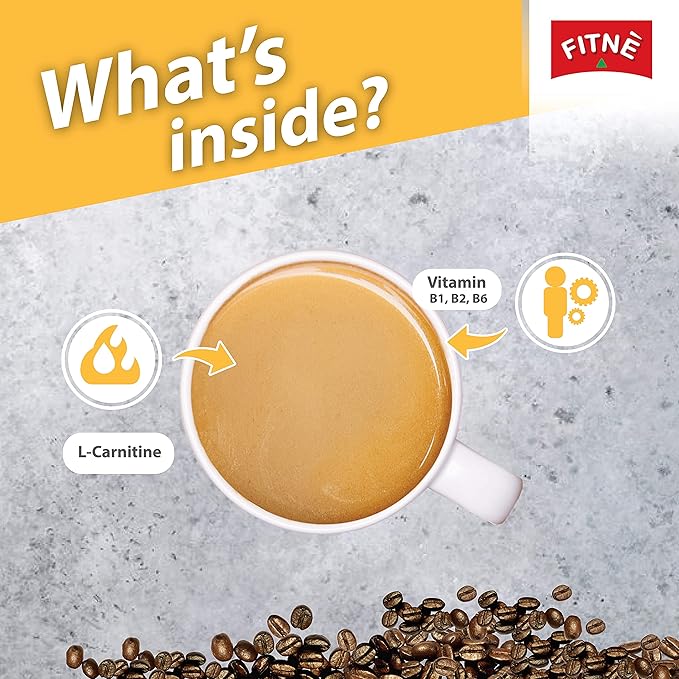 FITNE Instant 3 in 1 Coffee Packets Mix with L-Carnitine for Workout Exercise Vitamin B1 B2 B6 Smooth Blend No Sugar Sucralose Sweetener, 10 Sachets