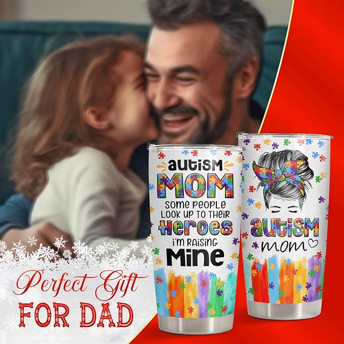 34HD Gifts for Mom, Autism Mom Tumbler with Lid 20oz Stainless Steel, Cool Momma Coffee Mug, Autism Awareness Gifts for Women, Teacher, Parents