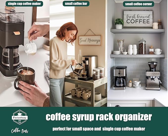 2-Tier Coffee Syrup Organizer Rack with Drawer, No Assembly Required, Compact Stand for Torani & Monin Bottles, Dirty Soda Bar Supplies, Space-Saving for Small Countertop