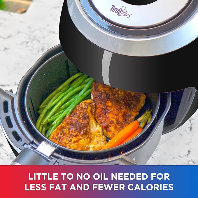 Total Chef 3.8 quart Air Fryer - Aerogrill, Non-Stick Frying Basket, French Fry, Digital Touch Screen, 7 Presets, Friteuse électrique, Countertop Cooking Kitchen Appliance, Black
