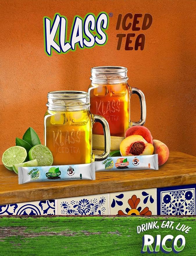 Klass Iced Tea Drink Mix - Sugar Free Variety Pack - Peach & Lime Black Tea On-The-Go! (44 Count Powder Stick Packs) 5 Calories Per Packet