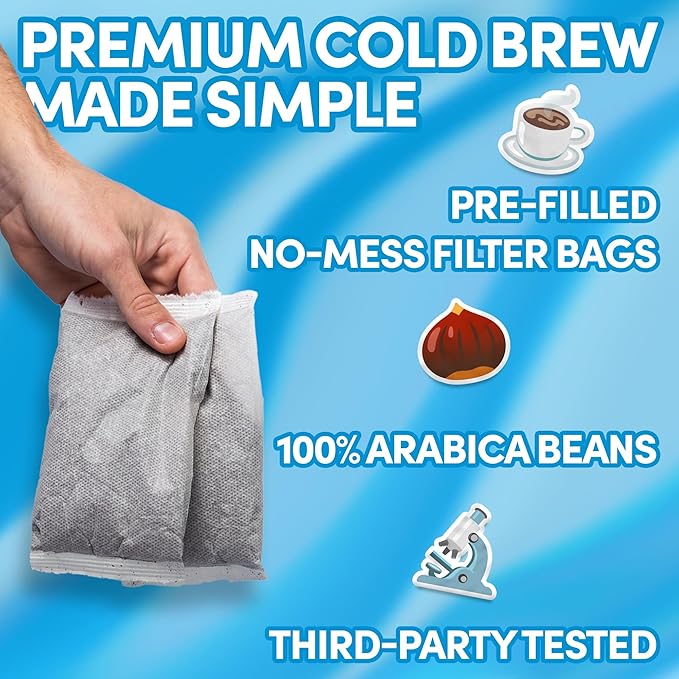 Sarasota Coffee 1905 Cold Brew Coffee Bags | 100% Colombian Dark French Roast | Rich & Smooth | Low Acid Ground Filter Packs | Cold Brew Kit Makes 14 Cups | Bold Luxe Roast Flavor