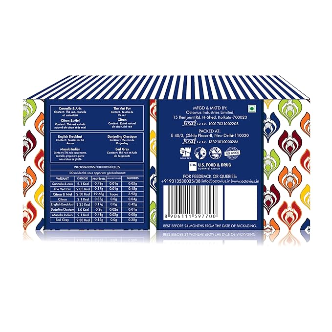 Octavius Tea Sampler Pack | 8 Assorted Black & Green Teas | 32 Premium Tea Bags | Variety Sampler Pack | Pack of 4