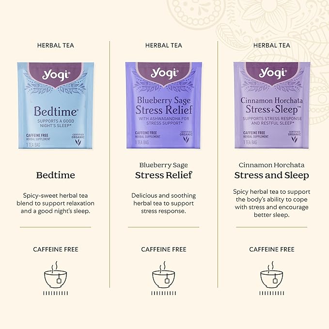 Yogi Relaxation Sampler Box (32 Tea Bags) - 8 Favorite Herbal Teas - Organic & Caffeine Free
