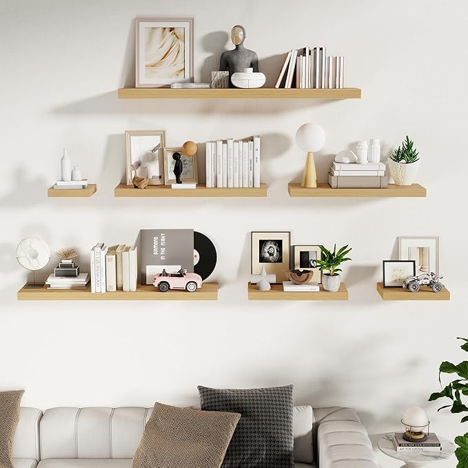 Fun Memories 48 Inch Floating Shelves for Wall - 10 Inch Deep Fireplace Mantel Shelf - Wood Floating Shelves for Wall - Large Storage Shelf Wall Mount for Living Room & Bedroom - Oak - Set of 1