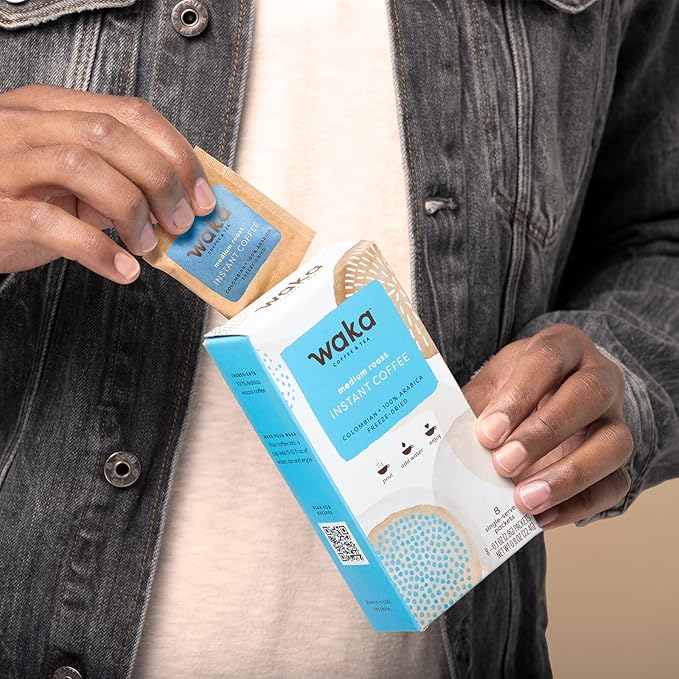 Waka Quality Instant Coffee — Origin Explorer 2 Box Combo — 100% Arabica Freeze Dried Beans — Ethiopia Dark Roast, Colombia Medium Roast, 8 packets per box