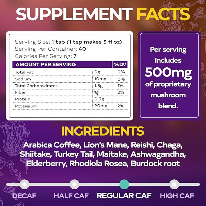 WIXAR Superfood Mushroom Coffee - Instant Coffee Powder, Ten Superfood Extracts with Lion's Mane, Turkey Tail, Reishi, Chaga, Shiitake, Ashwagandha, Rhodiola Rosea, Elderberry, 5oz Mushroom Supplement