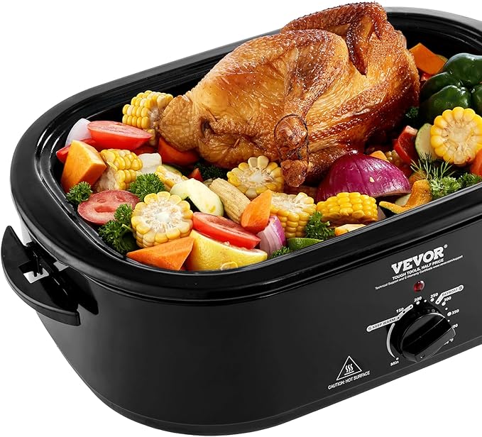 VEVOR Electric Roaster Oven, 20 QT Turkey Roaster with Self-Basting Lid, 1450W Roaster with Defrost & Warm Function, Adjustable Temperature, Removable Pan & Rack, Fits Turkeys Up to 24LBS