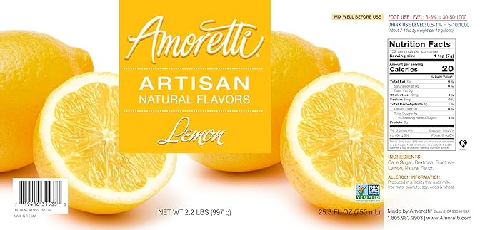Amoretti - Natural Lemon Artisan Flavor Paste, 8 oz, Perfect For Ice Cream, Beverages, Cakes, and more, Preservative Free, Vegan, Gluten Free, No Artificial Sweeteners, Highly Concentrated