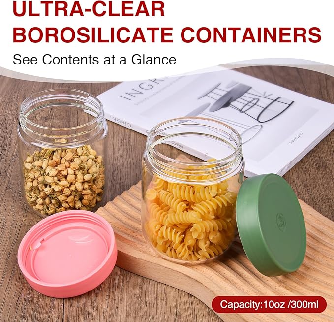 16oz Borosilicate Glass Jars with Lids - Freezer to Oven Safe (-4°F to 446°F), Airtight Meal Prep Containers for Overnight Oats, Snacks, Coffee, Microwave & Dishwasher Safe (6pack)