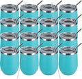 MEWAY 12oz Wine Tumbler 16 Pack Bulk Gifts for Women,Double Wall Vacuum Stainless Steel Travel Mug with Lid,Insulated Stemless Wine Cup Glass for Coffee,Cocktails(Turquoise,Set of 16)