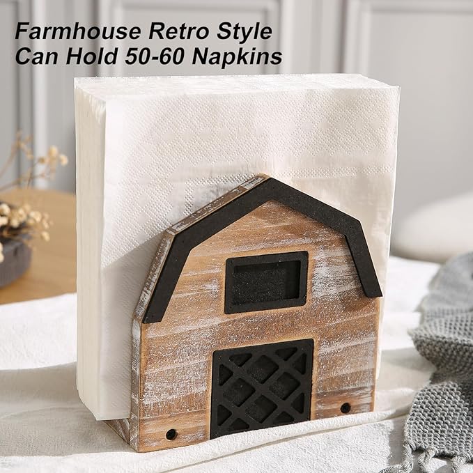 Vintage Wooden Napkin Holder for Table,Rustic Farmhouse Napkin Holders for Paper Napkins. (5.5"x5.5"x3")