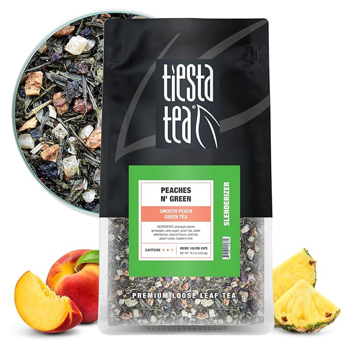 Tiesta Tea - Peaches N´ Green, Smooth Peach Green Tea, Premium Loose Leaf Tea Blend, Medium Caffeinated Green Tea, Make Hot or Iced & Brews Up to 200 Cups - 16 Ounce Resealable Bulk Pouch