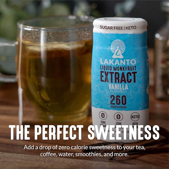 Lakanto Liquid Monk Fruit Extract Drops, Erythritol Free Sugar Substitute Sweetener For Tea, Coffee, Water & Smoothies, Low Calorie, Zero Sugar, Vegan, Keto, Vanilla Flavor (1.76 Fl Oz - Pack of 6)