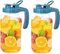 64 Oz Glass Pitcher With Lid 2 Set Half Gallon Wide Mouth Mason Jar Cold Hot Water Pitcher 2 Quart Sun Tea Glass Jar For Outside For Fridge Lemonade, Beverage,Milk,Juice, Cold Brew Iced Tea Container