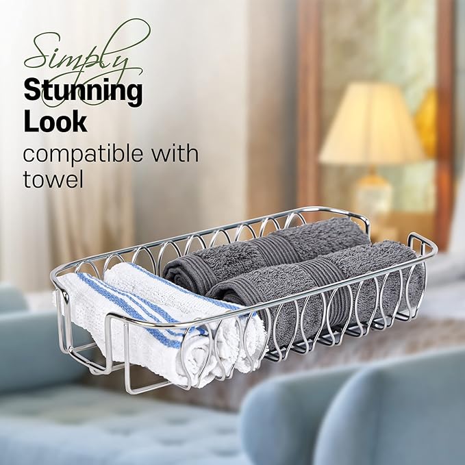 Silver Guest Towel Holder Tray for Bathroom – Napkin Organizer for Disposable Paper Towels, Hand Towel Rack for Countertop, Modern Holder for Guest Bathroom Essentials and Powder Room