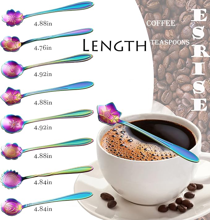 16 Pcs Teaspoon Tea Spoons, ESRISE Stainless Steel Cute Coffee Spoon for Tea Party Decorations (Multi)