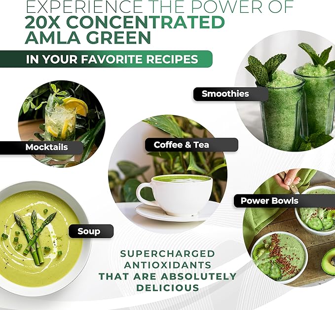 Amla Powder & Green Tea Superfood Supplement, 20x Ultra Concentrated Amla, Antioxidant Support, Made with Oolong Tea and Indian Gooseberries, Organic, Vegan, Classic Flavor, 30 Servings
