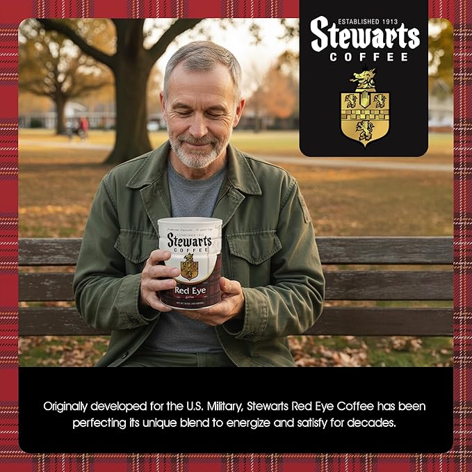 Stewarts - Red Eye Ground Coffee - Dark Roast - Vacuum Sealed Bags - Bold & Rich Dark Roast Ground Coffee - Ideal for Morning Energy & All-Day Enjoyment - Freshly Packed Flavor (23oz, Pack of 6)