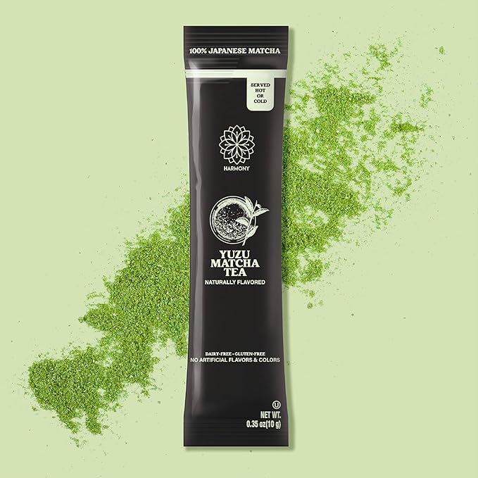 The Harmony Matcha Yuzu (10 Sticks) Premium Japanese Matcha Powder, Rich in Antioxidants & L-Theanine, Sweetened with Organic Sugar, No Preservatives