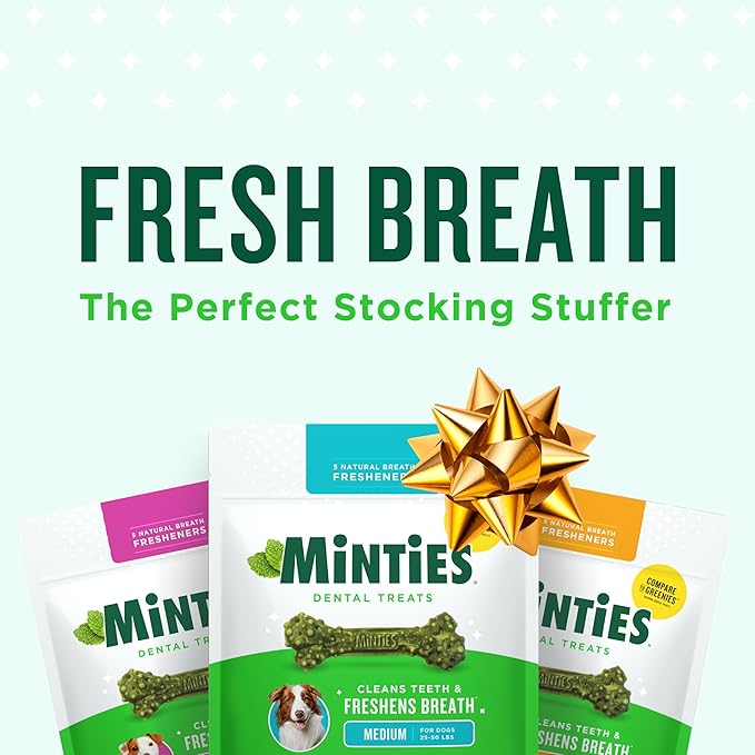 Minties Dog Dental Bone Treats, Tiny/Small Dental Dog Treats, 5-25 lbs, Clean Teeth, Fight Bad Breath, Removes Plaque and Tartar, 120 Count