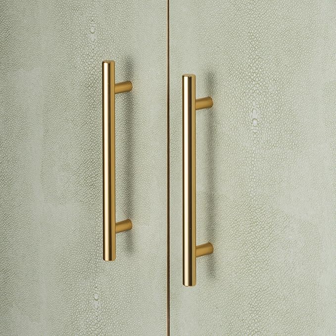 SANGO Shagreen 2-Door Cabinet, Natural Finish Storage Cabinet with Faux Shagreen Texture, Brass Handle, Adjustable Shelf, Timeless Luxury Design, Versatile Furniture for Living Room or Dining Room