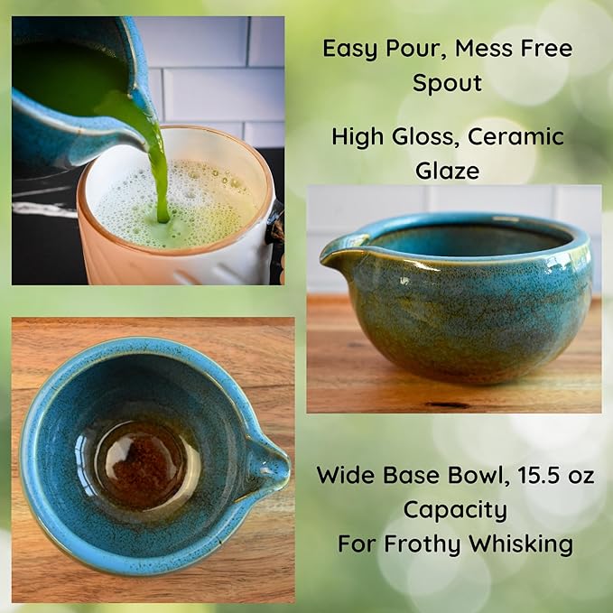 Matcha Whisk Set | Japanese Matcha Kit | Matcha Whisk and Bowl with Spout | 5-piece Set for Making Ceremonial Matcha Tea | Matcha Gift Blue - Christmas, Birthday
