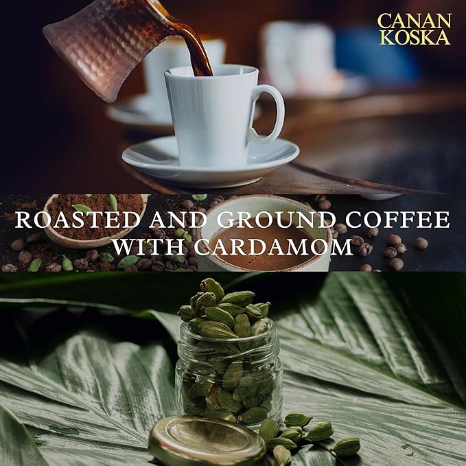 Canan Koska Cardamom Turkish Coffee - Premium Ground Coffee With Natural Cardamom Grounds, Medium Roast, Traditional Ottoman Recipe - 3.5oz (100g) - Pack Of 6