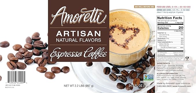 Amoretti - Natural Espresso Artisan Flavor Paste, 8 oz, Perfect For Ice Cream, Beverages, Cakes, and more, Preservative Free, Vegan, Gluten Free, No Artificial Sweeteners, Highly Concentrated