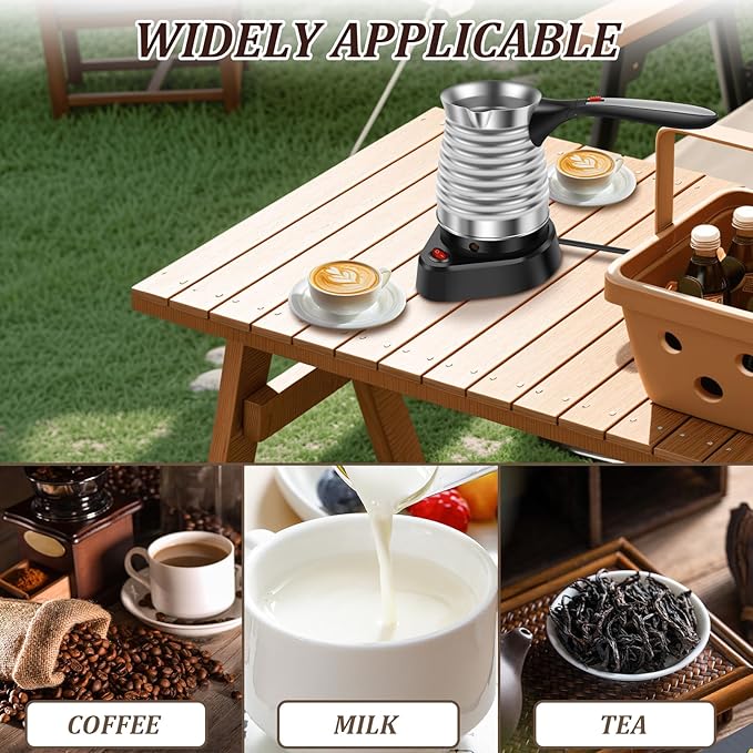 Turkish Coffee Maker, Stainless Steel 500ml Turkish Coffee Machine with Folding Handle, 5 to 6 Cups Capacity Turkish Coffee Pot, Electric Coffee Tea Warmer Kettle for Home Travel (Thread)