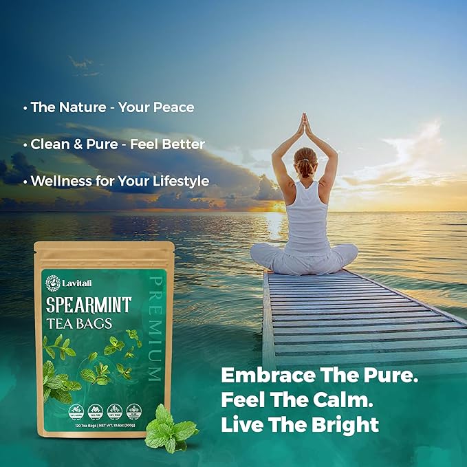 Lavitali, Spearmint Leaves Tea Bag | 60 bags, 100% Pure Herbal Tea | Caffeine-Free, Antioxidant-Rich, Eco-Friendly Filter Bag | Daily Natural Botanical, Hot or Iced Herbal Infusion