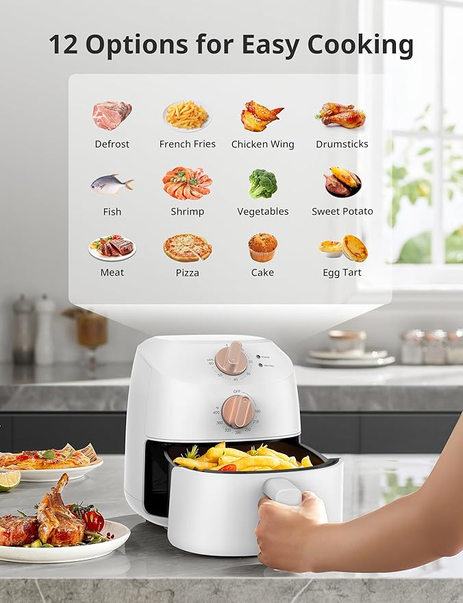 COMFEE' Compact 2.1 Quart Air Fryer with 12 Menu Options, Adjustable Timer & Temperature Control 180-400 degrees F, Dishwasher-Safe Nonstick Fry Basket