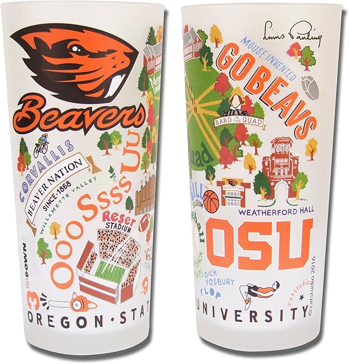 Catstudio Drinking Glass, Oregon State University Glass Cup for Kitchen, 15oz Dishwasher Safe Tumbler for OSU Alumni
