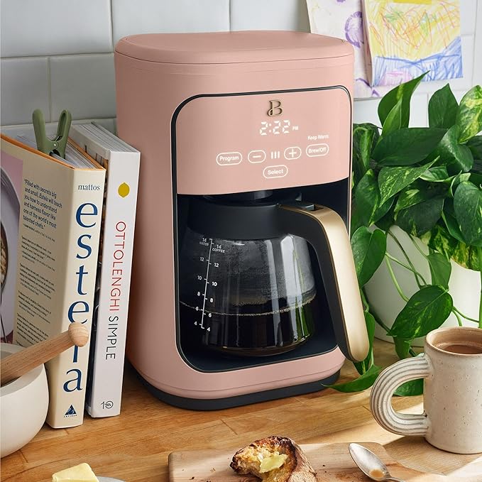 Beautiful 14-Cup Programmable Drip Coffee Maker with Touch Display - Automatic Coffee Machine with Timer for Home & Office - by Drew Barrymore (Rose)
