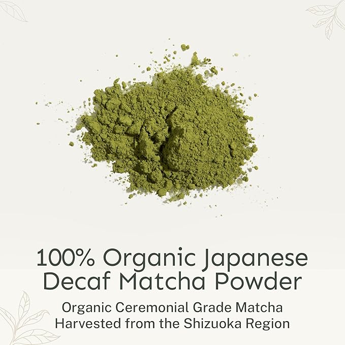 Yu Tea Organic Decaf Matcha Powder Ceremonial Grade, 50 Servings | Rich in Antioxidants & L-Theanine, Low Caffeine | Unsweetened Grade A Japanese Green Tea Powder | Resealable Pouch, 2.65 oz