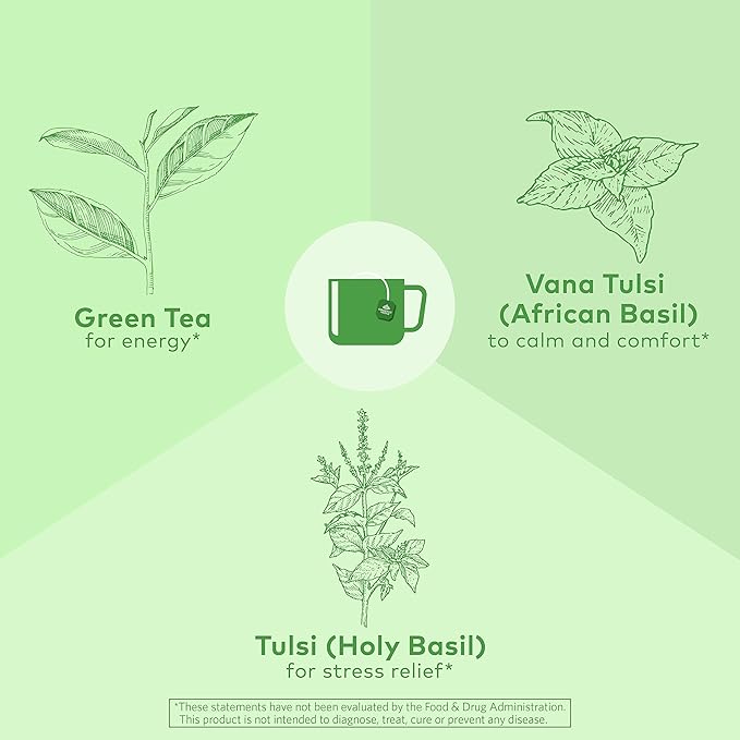 ORGANIC INDIA Tulsi Green Tea Bags - Holy Basil Tea, African Basil, Stress Relieving, Immune Support, USDA Certified Organic, Premium Darjeeling Green Tea, Caffeinated - 18 Infusion Bags, 3 Pack