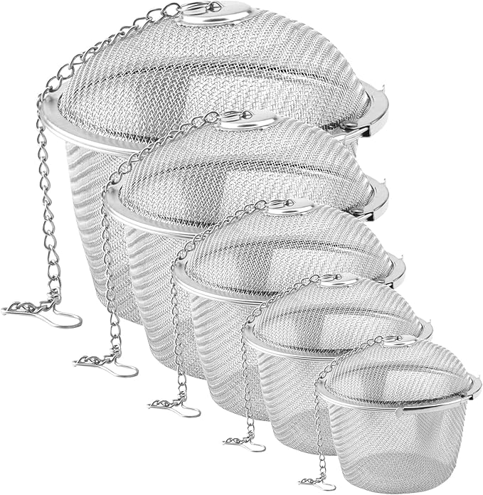 ZOENHOU Set of 5 Tea Infuser for Loose Tea, 5 Sizes Fine Mesh Tea Strainer with Chain, Stainless Steel Tea Ball Infusers for Loose Tea Spices Herbs