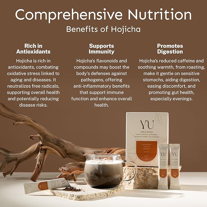 Yu Tea Organic Hojicha Green Tea Powder, 75 Servings | Rich in Antioxidants & EGCG | Pure Japanese Roasted Green Tea | Low Caffeine & Unsweetened Matcha Alternative | Resealable Pouch, 2.65 oz